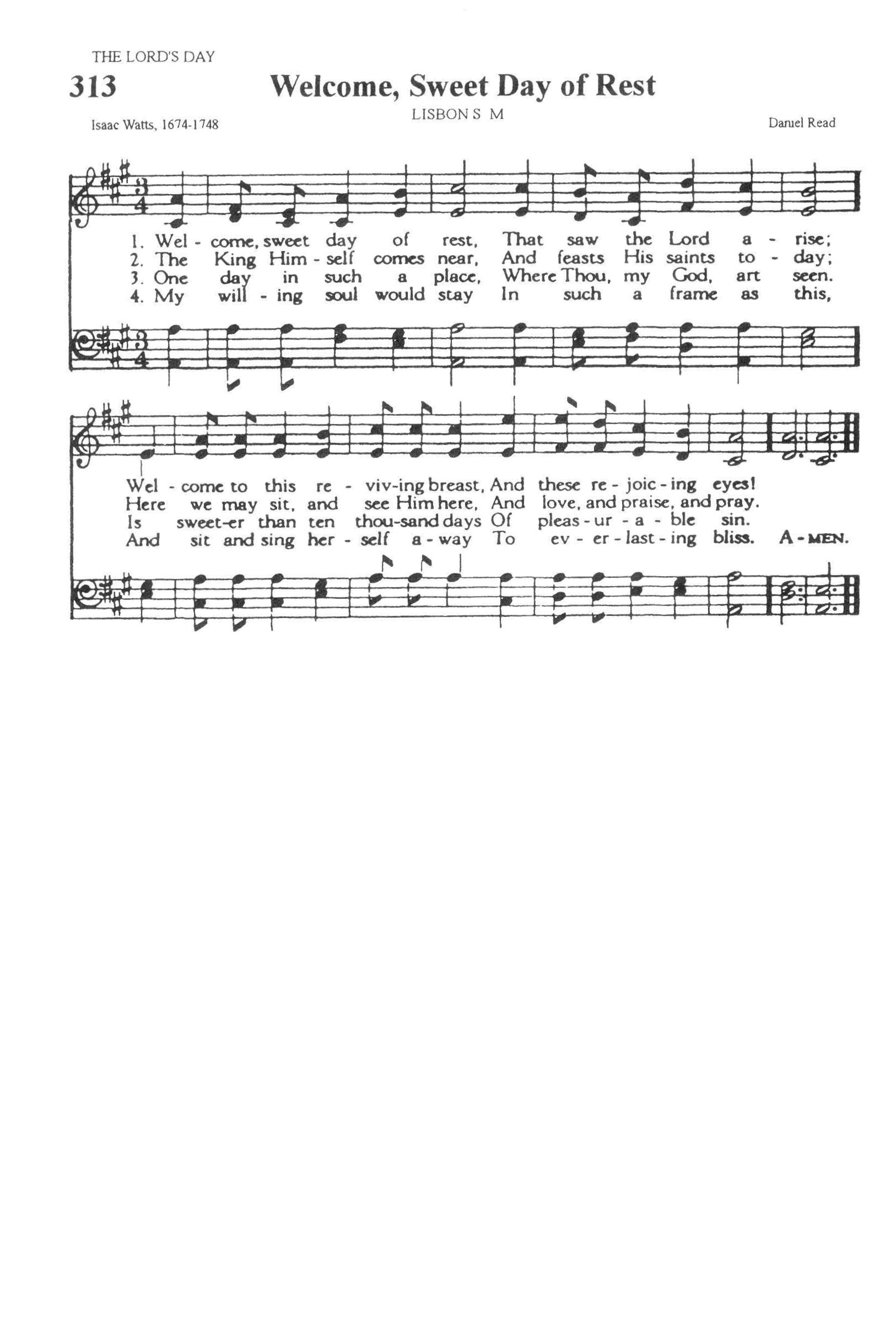 Hymn Sheet for Welcome, Sweet Day of Rest