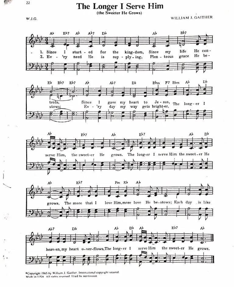 Hymn Sheet for The Longer I Serve Him