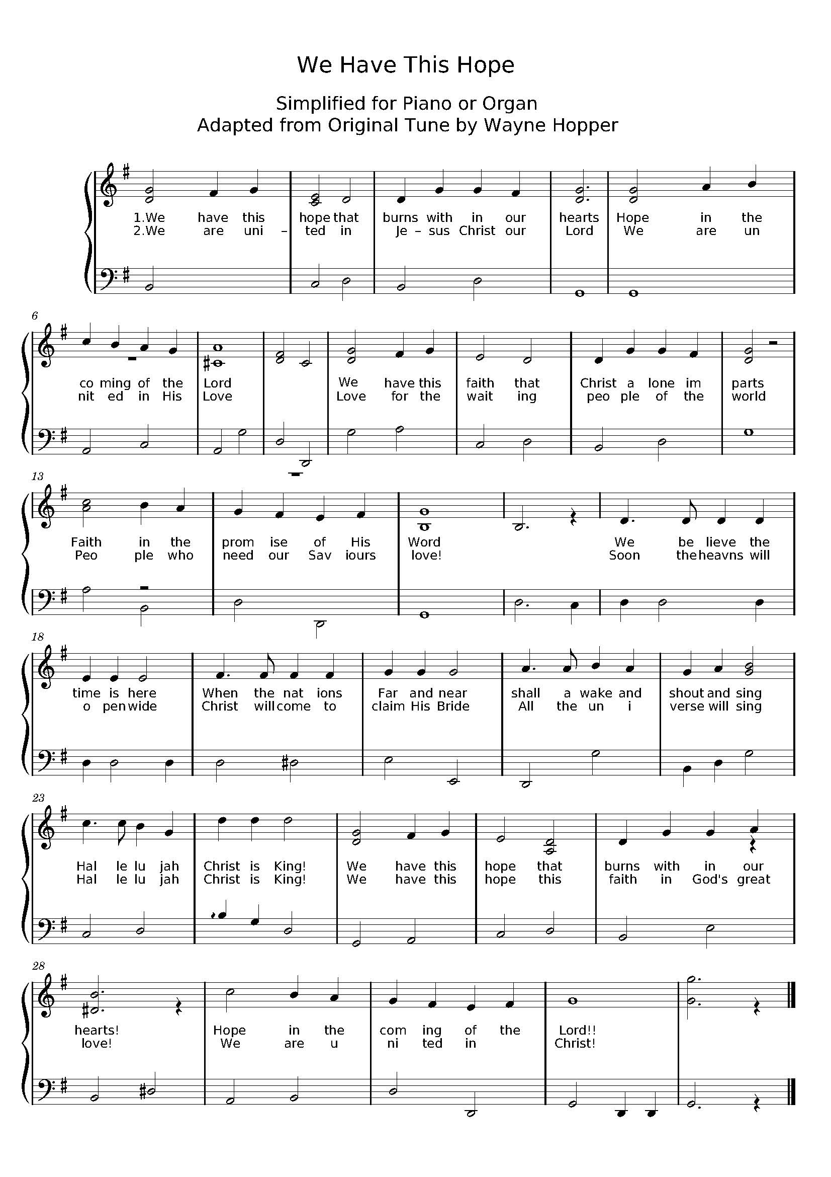 Hymn Sheet for We Have This Hope